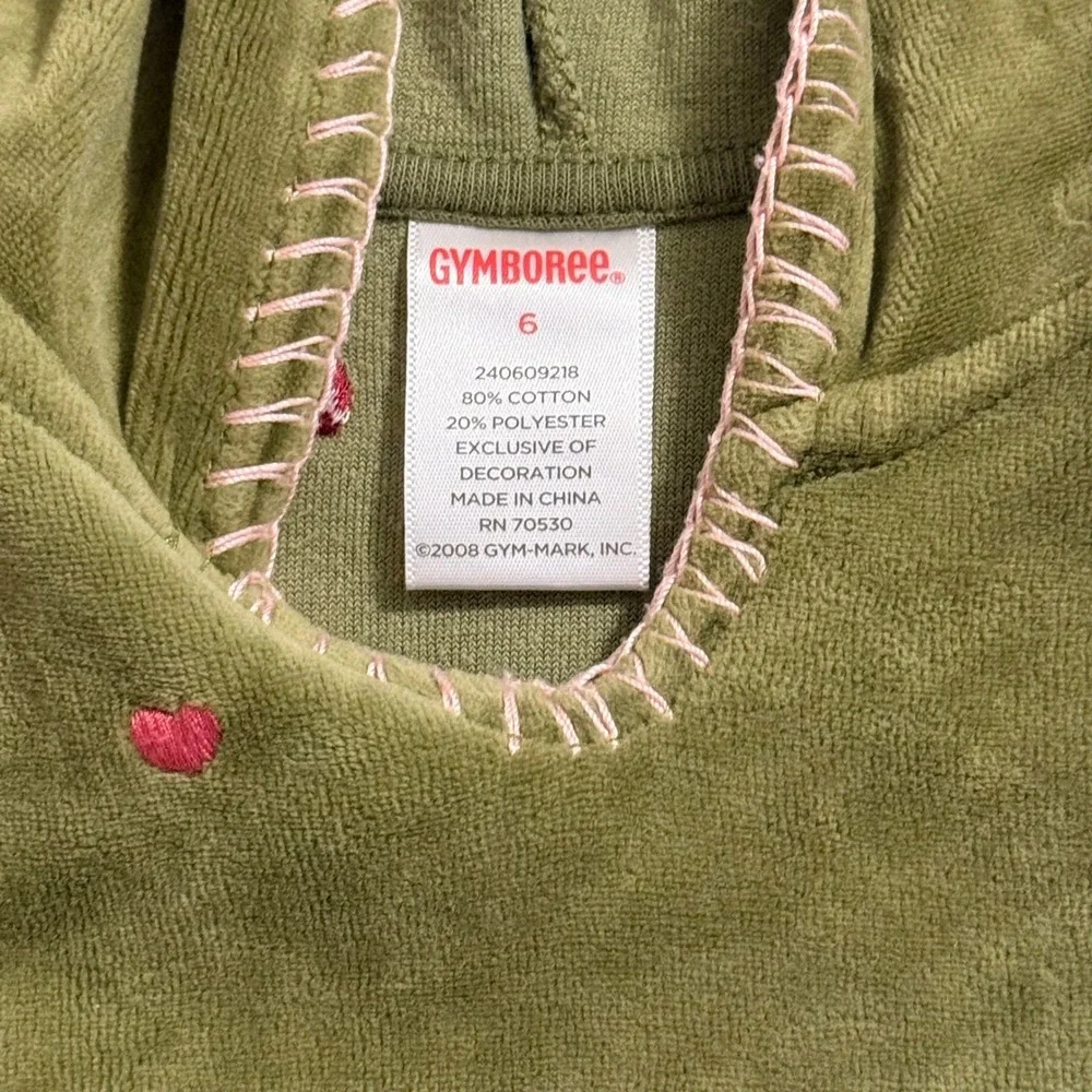 Gymboree Girls Olive Green Velour Hooded Heart Dress Long Sleeve Size 6
